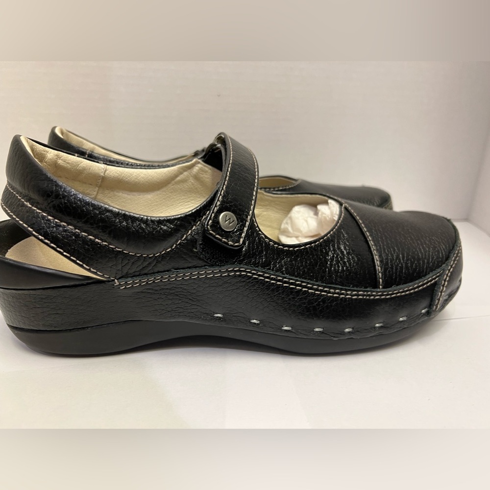 Wolky New Black Pebbled Leather Size 42 (10.5-11) Mary Jane Strap Cloggy#601530